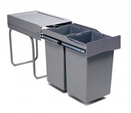Pull-out waste bin, 2 x 14 ltr, full extension runners, grey 