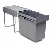 Pull-out waste bin, 30 ltr, full extension runners, grey 
