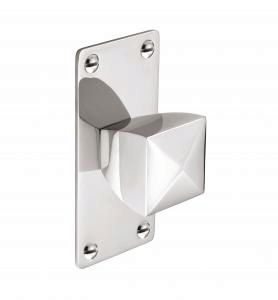Knob, square with rectangular backplate, 34mm, solid brass, bright nickel finish