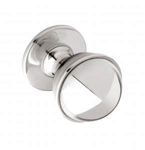 Knob, classic ball with ring detail, 35mm diameter, solid brass, bright nickel finish