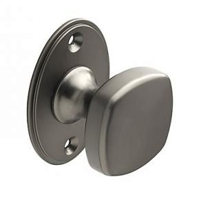 Square knob with back plate, 38mm diameter knob, back plate is 59mm wide, black satin