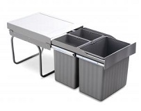 Pull-out waste bin, 1 x 16 ltr and 2 x 7.5 ltr,  full extension runners, grey 