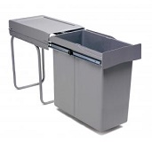 Pull-out waste bin, 40 ltr, full extension runners, grey 
