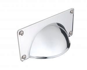 Classic Cup Handle, 32mm, with backplate, Solid Brass Chrome Finish