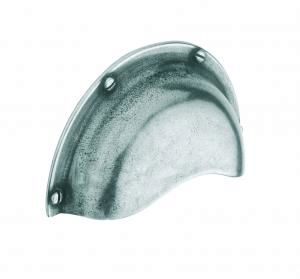 Cup handle, 64mm, c/w integrated backplate pewter