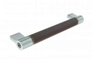 Bar handle, 160mm, stainless steel effect and brown leather effect