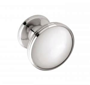 Knob, oval with 3 line detail, 37mm diameter, solid brass, bright nickel finish