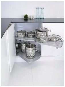 Kessebhmer Arena Classic LeMans II, Right hand corner unit, 450mm wide, silver/chrome, grey shelves (K2LM450SCR)