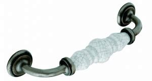 D handle, 128mm, antiqued pewter and grey crackled effect
