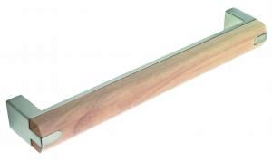 D handle, 160mm, die-cast, brushed steel/oak combination