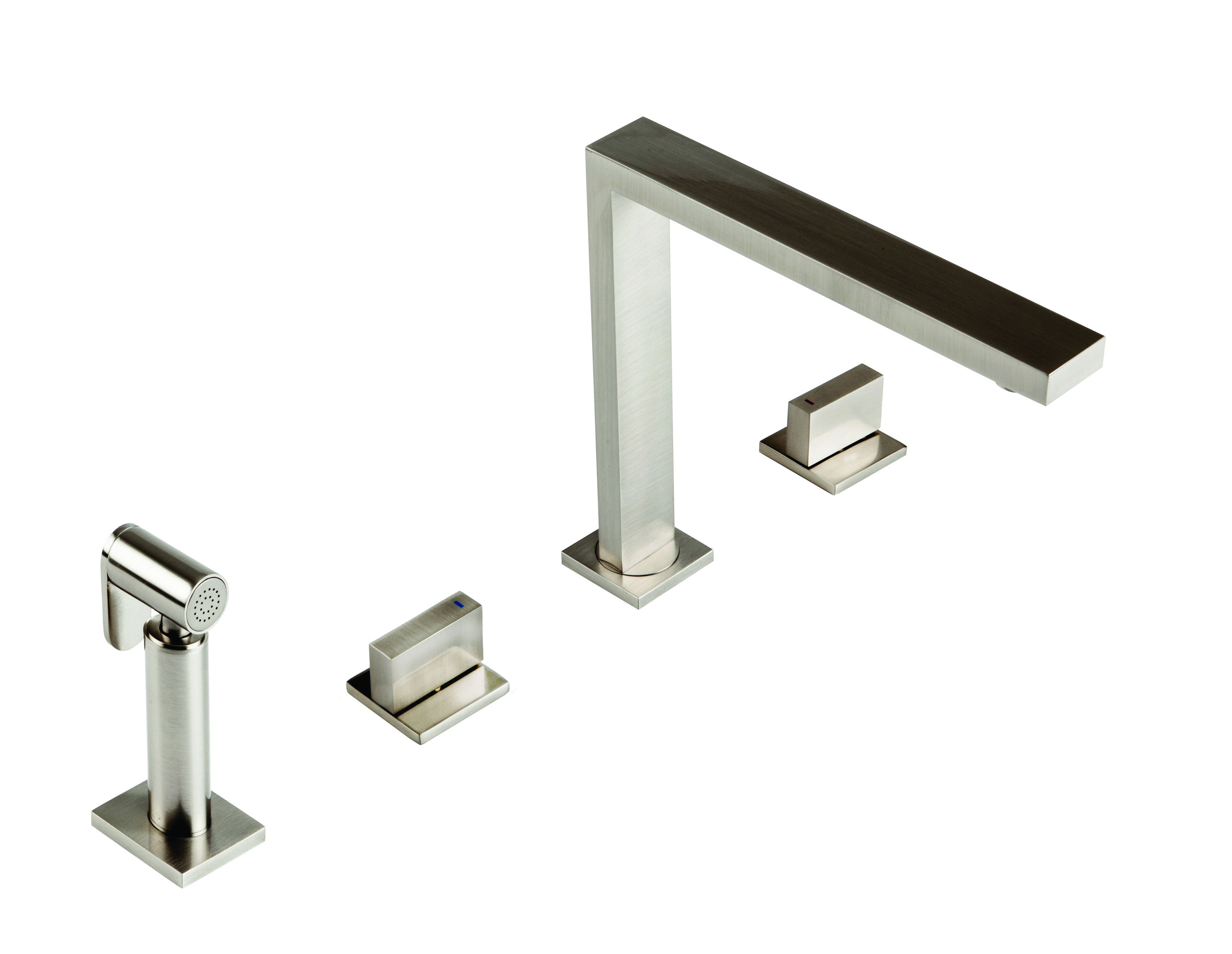 Brushed Steel Novanta 4 Hole kitchen Taps