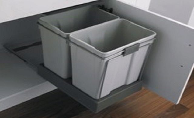 Pull-out kitchen waste bin, 2 x 30 litres, light grey bins with dark grey lid and base