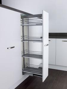 Arena Classic 300mm studio height larder unit, 1145-1545mm high, full extension, with soft-stop plus, silver/chrome 