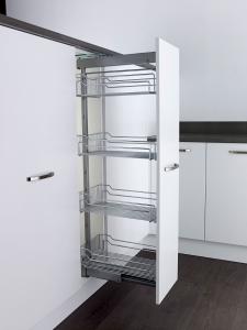 Classic Studio Height 300mm, 1145 - 1545mm high, full extension larder unit, soft-stop, silver/chrome