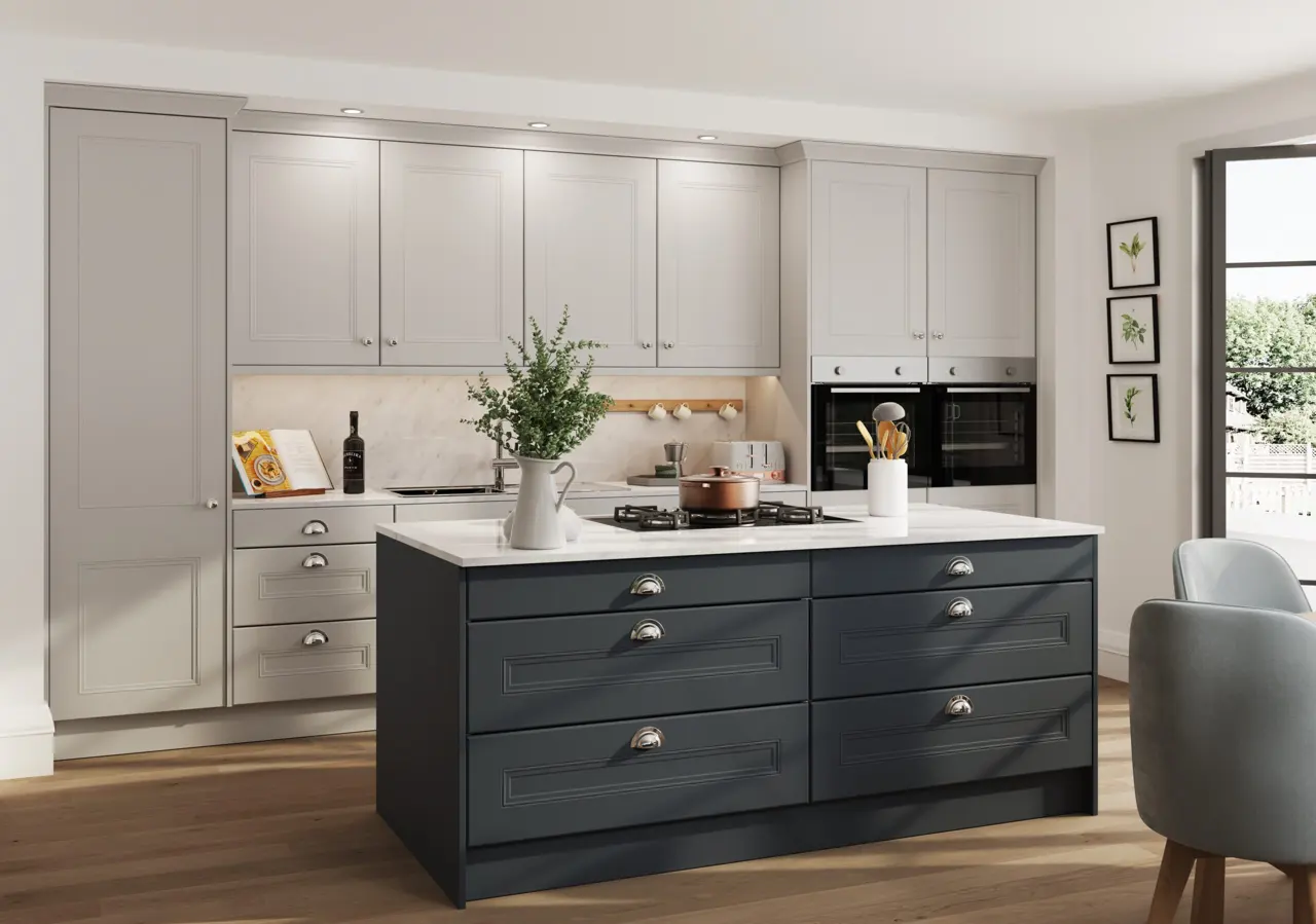 Buxton in Supermatt Dove Grey and Supermatt Graphite kitchen