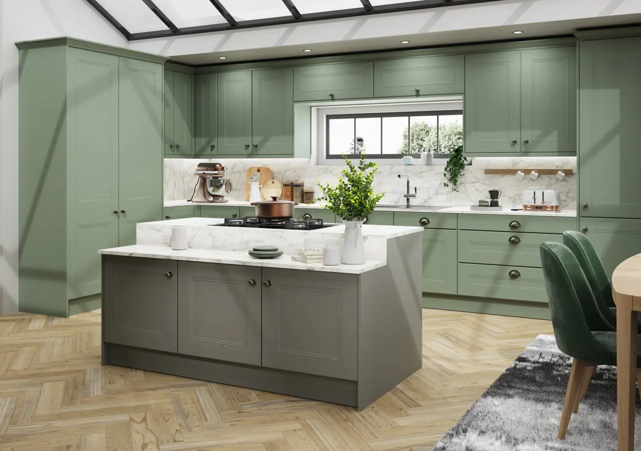 Buxton in Supermatt Sage Green kitchen