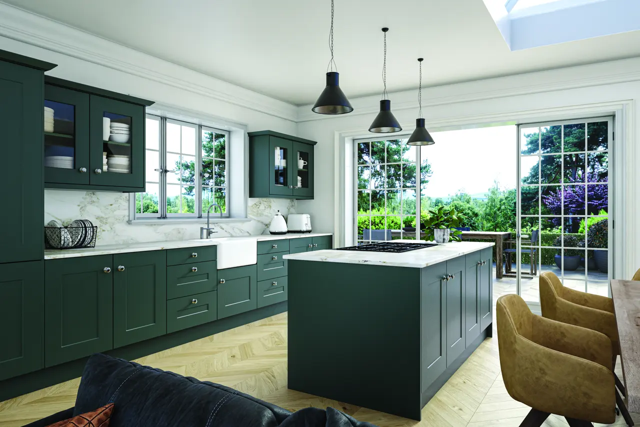 Carrick in Supermatt Kombu Green kitchen