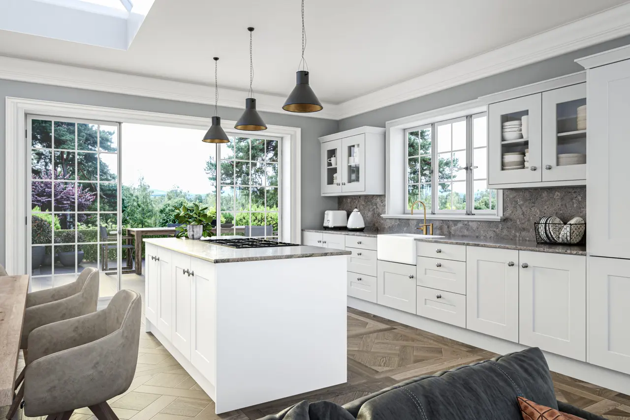 Carrick in Supermatt Light Grey Supermatt White kitchen