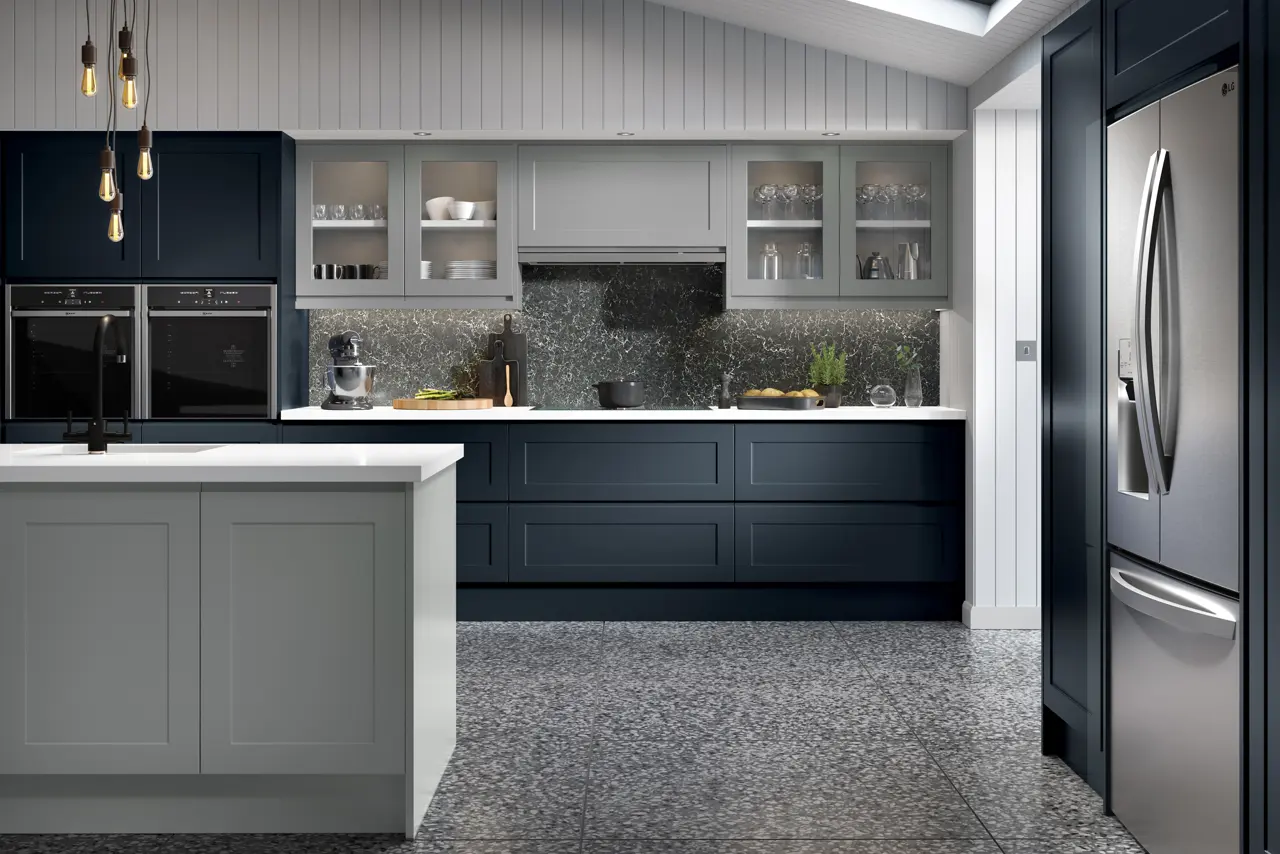 Elland in Supermatt Indigo Blue Matt Dust Grey kitchen