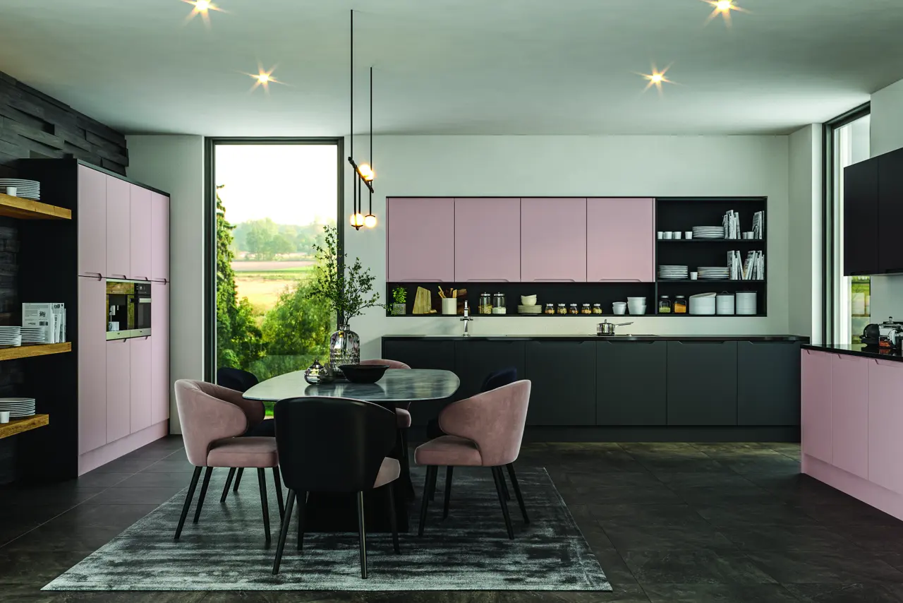 Integra in Supermatt Blush Pink Full Handle kitchen