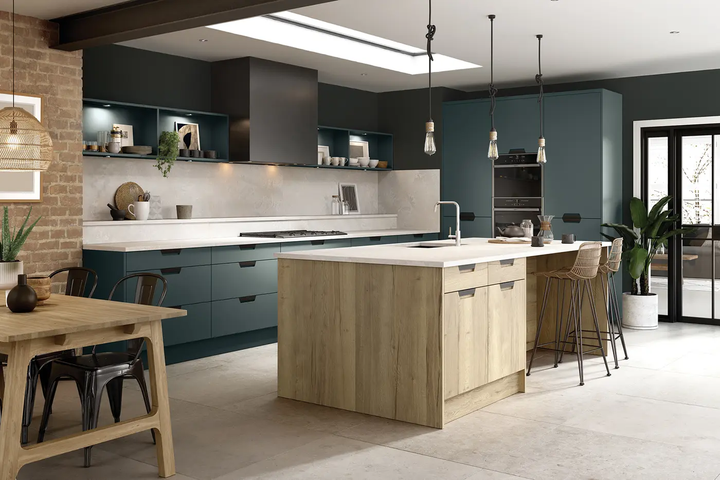 Segreto in Supermatt Kombu Green and Halifax Natural Oak kitchen