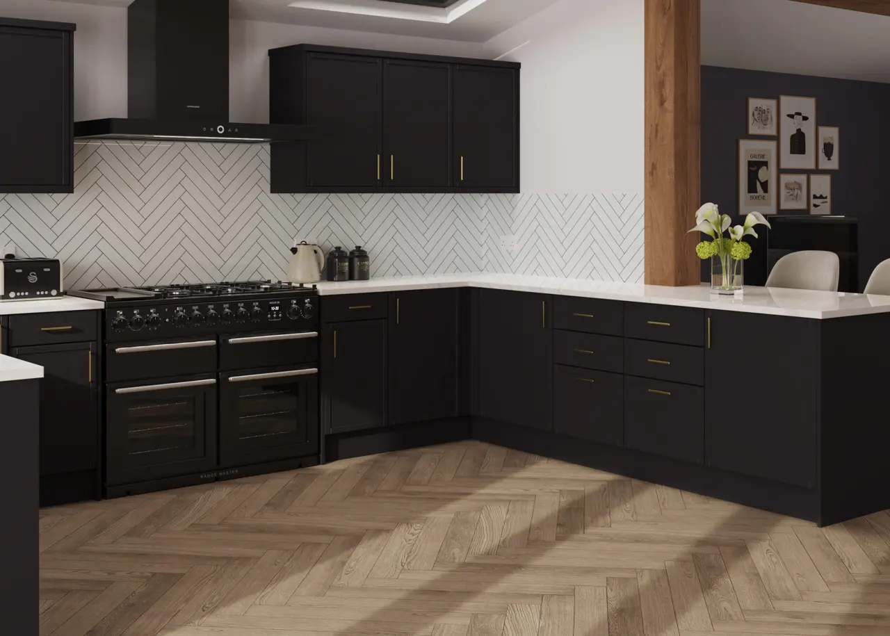Shaker (30mm stile) in Supermatt Black kitchen