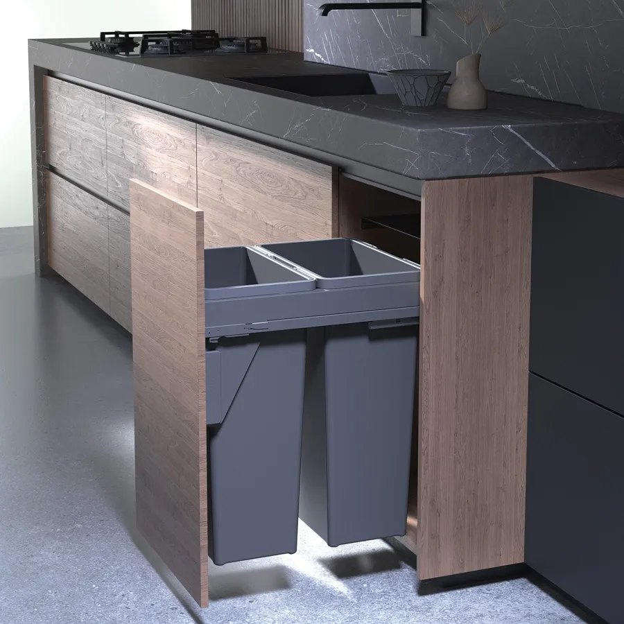 PURE Premium Euro pull-out bin, 450mm door width, 2 x 35 litre