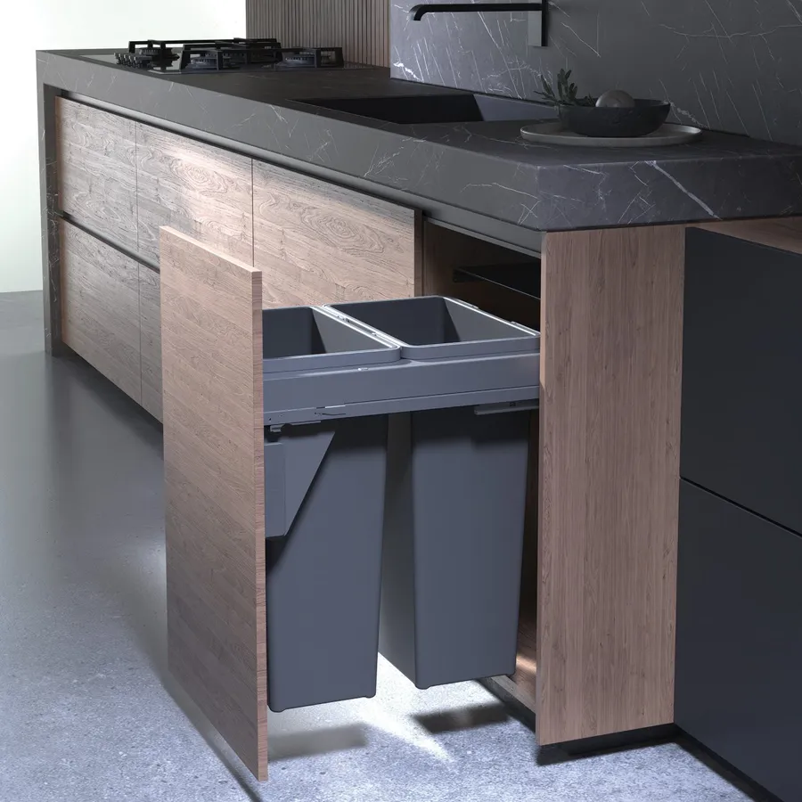 PURE Premium Euro pull-out bin, 500mm door width, 2 x 35 litre