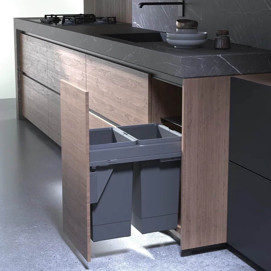 PURE Premium Euro pull-out bin, 400mm door width, 2 x 32 litre