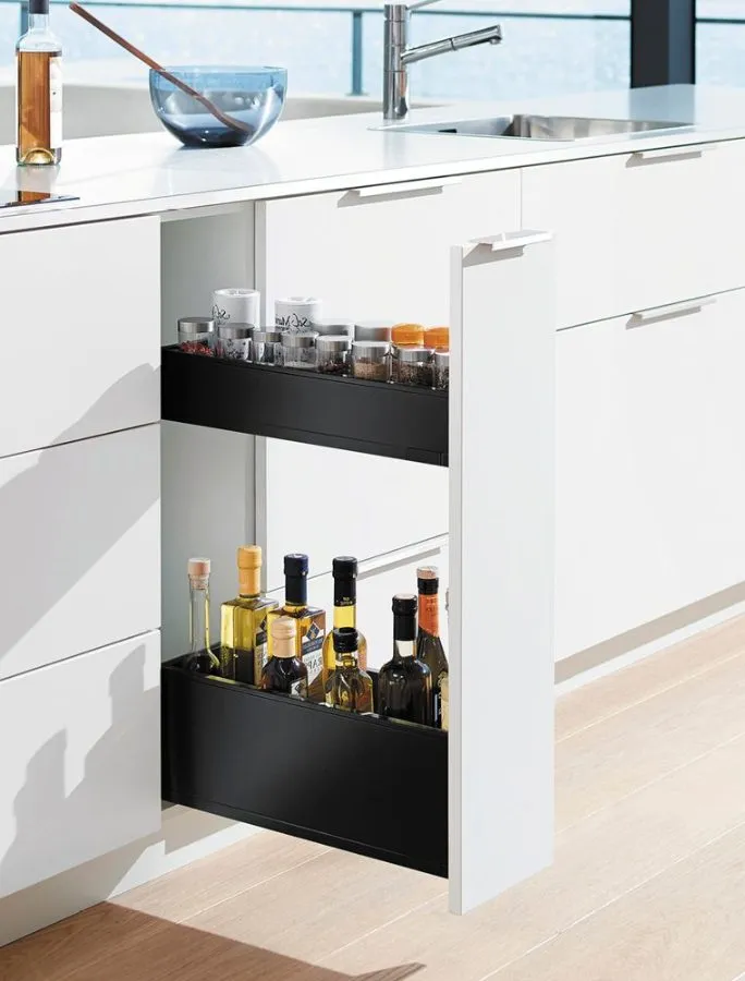 Space Twin pull-out base with shelves in Carbon black matt
