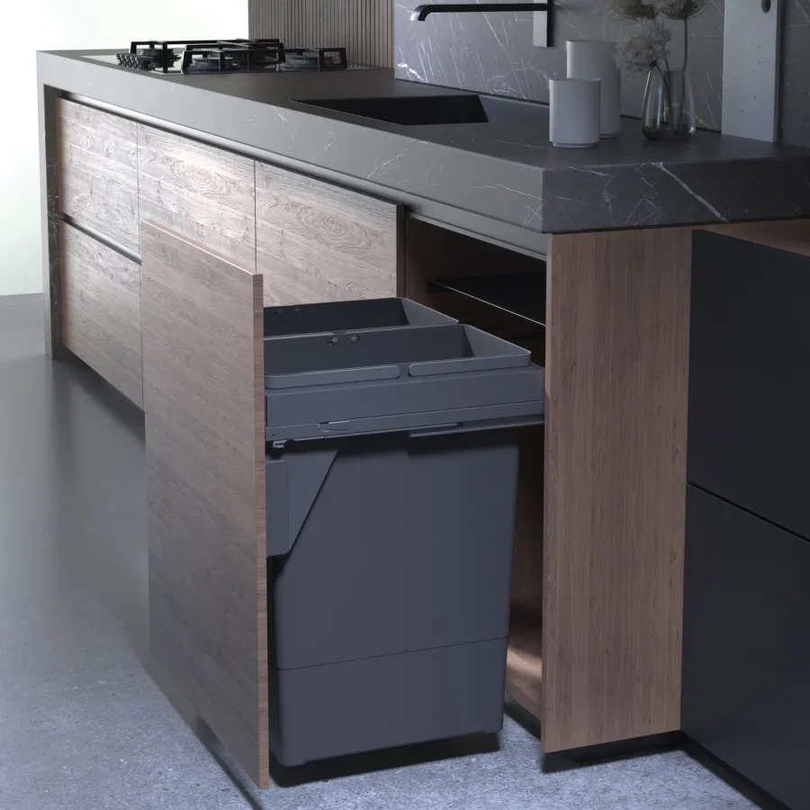 PURE Premium Euro pull-out bin, 600mm door width, 2 x 45 litre