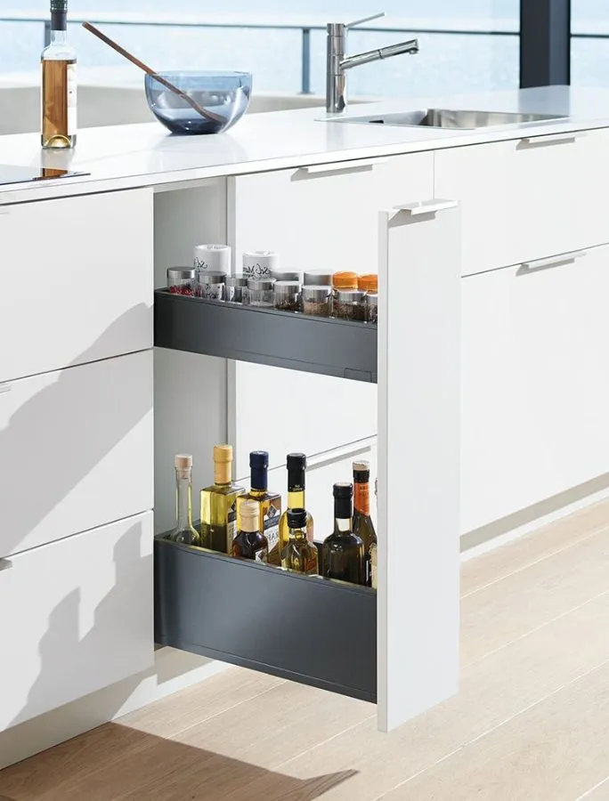 SPACE TWIN pull-out base with shelves in Orion grey matt