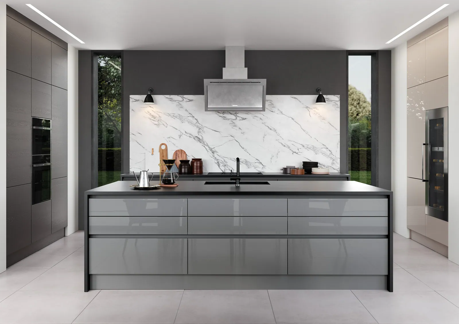Zola Gloss Handleless kitchen, Dust Grey