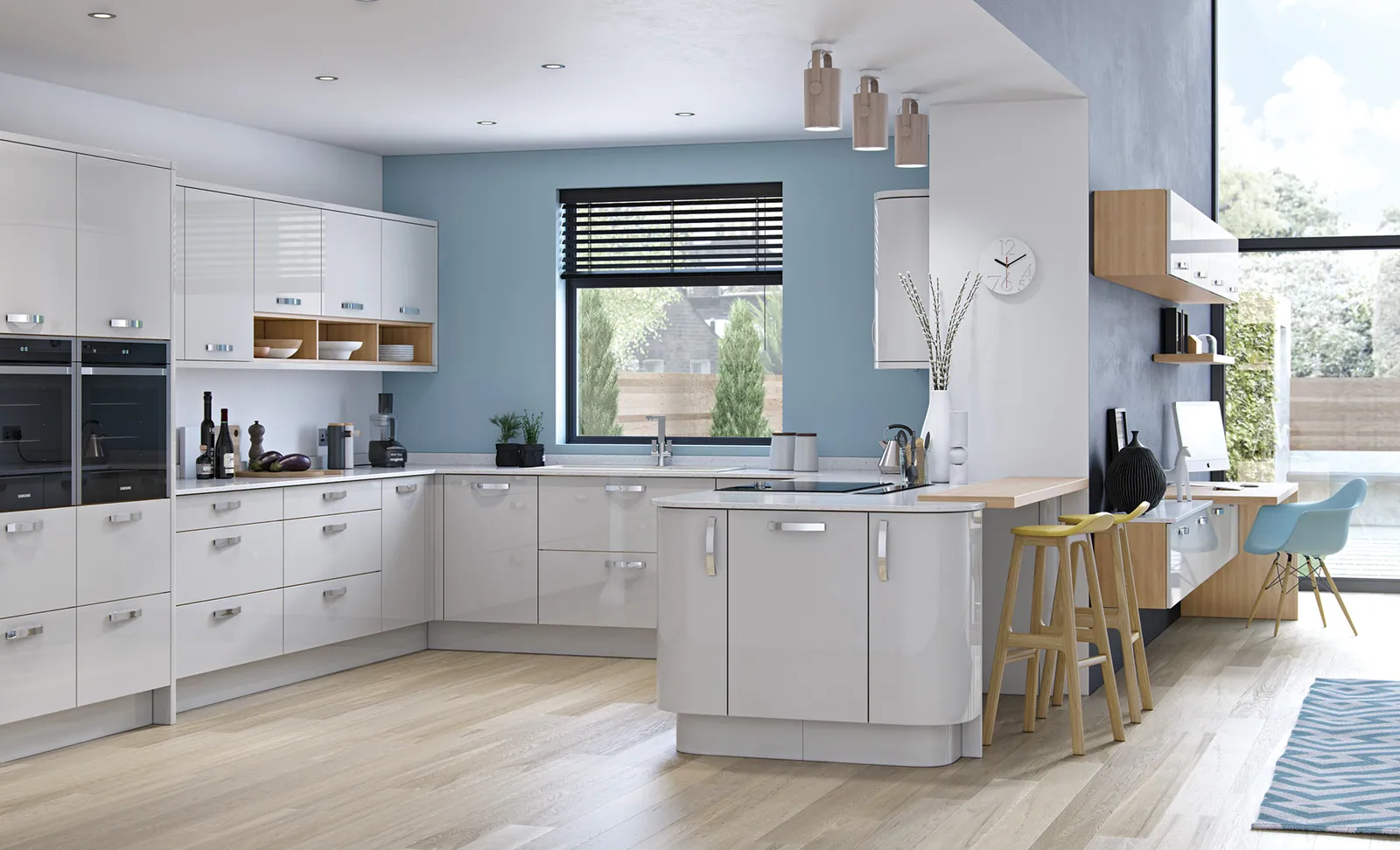 Zola Gloss Handleless kitchen, Light Grey