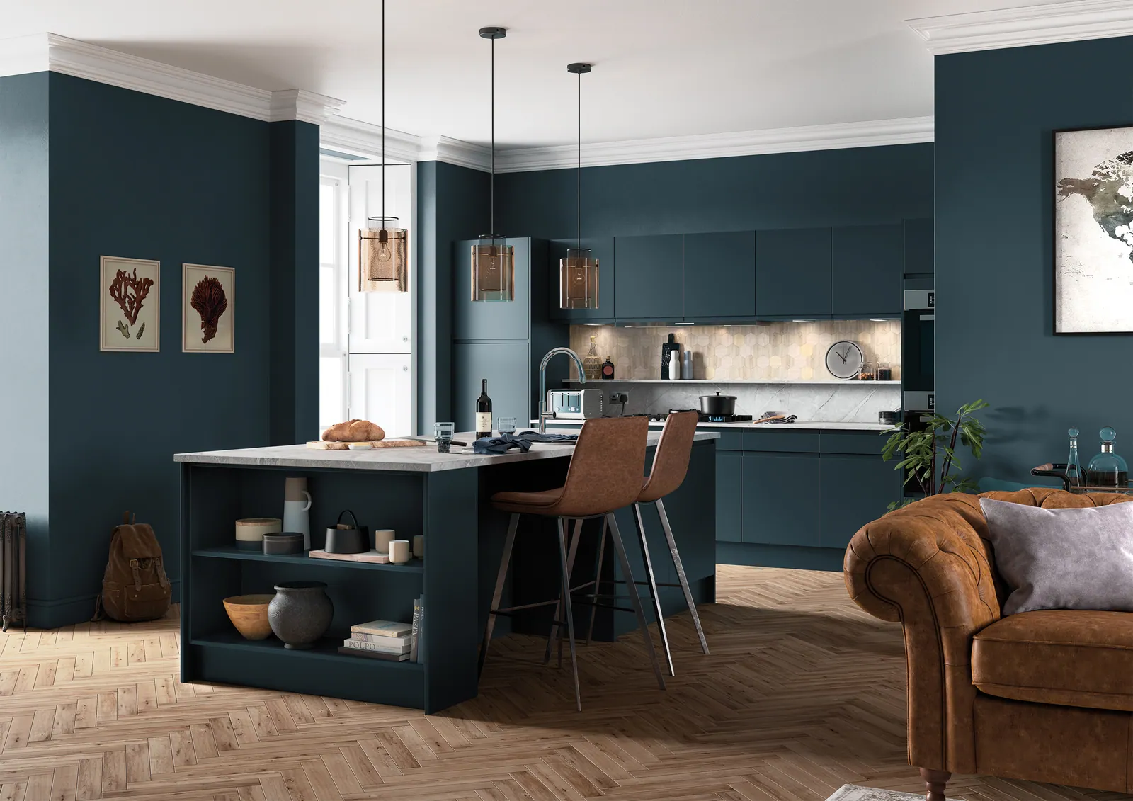 Zola Matt Handleless kitchen, Marine