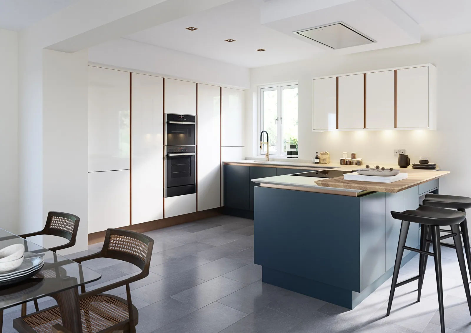 Porter Matt Handleless kitchen, Hartforth Blue