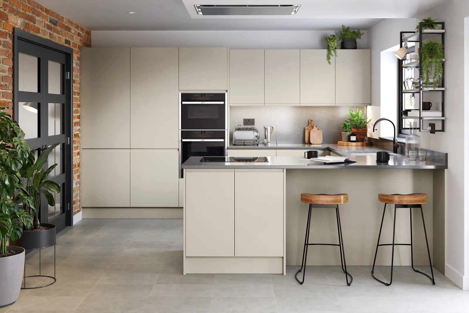 Zola Matt Handleless kitchen, Taupe Grey