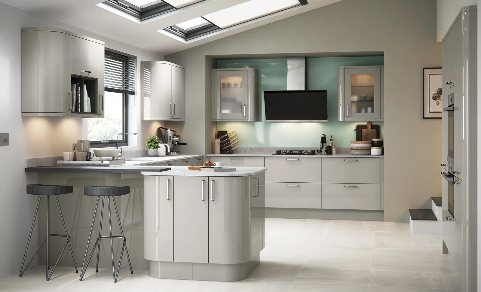 Zola Gloss Handleless kitchen, Cashmere