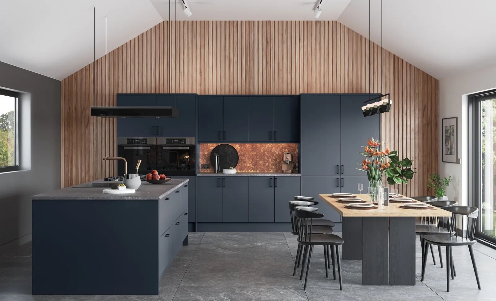 Zola Matt Handleless kitchen, Slate Blue